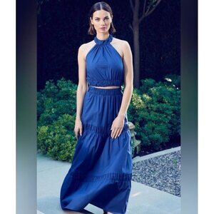 MISA Los Angeles Campos Blue Tiered Maxi Skirt NWT Size M MSRP $290